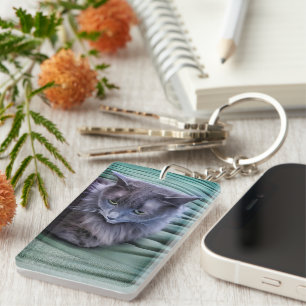 Grau-grüne Mit Augen Katze Acrylic Schlüsselanhäng Schlüsselanhänger