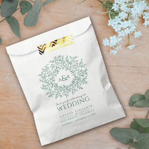 Grau-grüne, weiße Kreissenblatt-Monogramm-Hochzeit Geschenktütchen