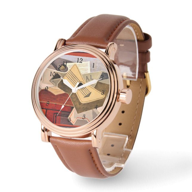 Grau - Guitar und Newspaper Armbanduhr (Winkel)