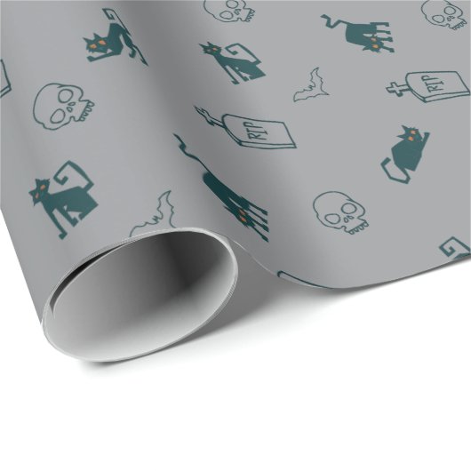 Grau - Halloween Pattern Geschenkwrap 💀 Geschenkpapier (Rolleneckpunkt)