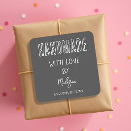 Grau | Handgefertigt mit Liebe Quadratischer Aufkleber