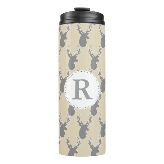 Grau-Hirsch und Taupe-Monogramm Thermosbecher (Vorderseite)