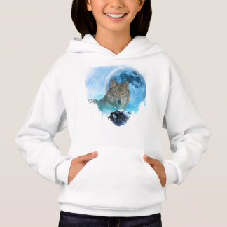 Grau-Holz-Wolf Vollmond-Flucht Hoodie