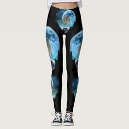 Grau-Holz-Wolf Vollmond-Flucht Leggings