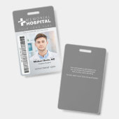 Grau Hospital ID Abzeichen mit Foto & Strichcode Ausweis (Vorder- & Rückseite)