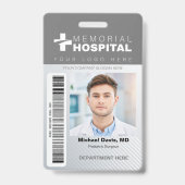 Grau Hospital ID Abzeichen mit Foto & Strichcode Ausweis (Vorderseite)