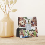 Grau | Hunde Mama FotoCollage Fotoplatte<br><div class="desc">Zeigen Sie Ihre Hundemutter-Status mit dieser niedlichen Collage-Plakette mit vier quadratischen Fotos von Ihnen und Ihrem Jungtier. "Hunde-Mama" erscheint in der Mitte in weißer Hand mit Schriftzeichen auf einem hellgrauen Platz.</div>