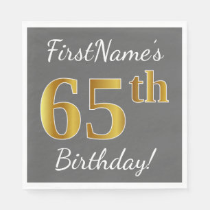 Grau, Imitat-Gold65. Geburtstag + Individueller Serviette