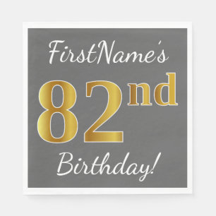 Grau, Imitat-Gold82. Geburtstag + Individueller Serviette