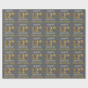 Grau, Imitat-Gold "GLÜCKLICHER 12. GEBURTSTAG " Geschenkpapier