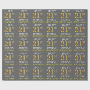 Grau, Imitat-Gold "GLÜCKLICHER 21. GEBURTSTAG " Geschenkpapier