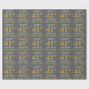 Grau, Imitat-Gold "GLÜCKLICHER 41. GEBURTSTAG " Geschenkpapier