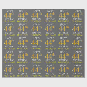 Grau, Imitat-Gold "GLÜCKLICHER 44. GEBURTSTAG " Geschenkpapier