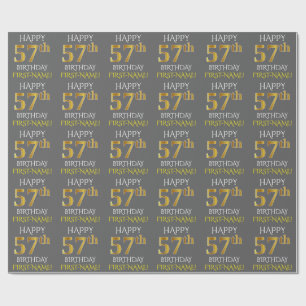 Grau, Imitat-Gold "GLÜCKLICHER 57. GEBURTSTAG " Geschenkpapier