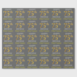 Grau, Imitat-Gold "GLÜCKLICHER 75. GEBURTSTAG " Geschenkpapier