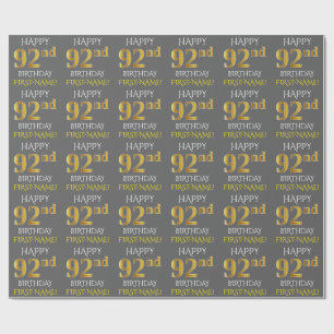 Grau, Imitat-Gold "GLÜCKLICHER 92. GEBURTSTAG " Geschenkpapier