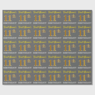 Grau, Imitat Gold Look "11. GEBURTSTAG" Geschenkpapier