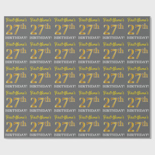 Grau, Imitat-Gold-Look "27. GEBURTSTAG" Geschenkpapier