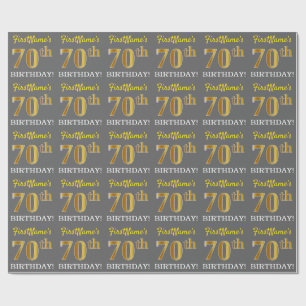 Grau, Imitat-Gold-Look "70. GEBURTSTAG" Geschenkpapier