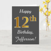 Grau, Imitate Gold 12. Geburtstag + Individuelle N Karte (Gelbe Blume)