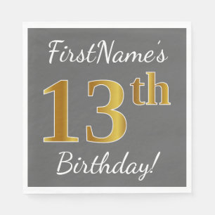 Grau, Imitate Gold 13. Geburtstag + Individuelle N Serviette