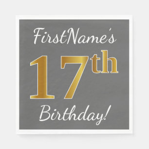 Grau, Imitate Gold 17. Geburtstag + Individuelle N Serviette