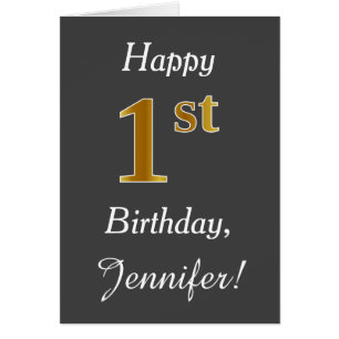 Grau, Imitate Gold 1. Geburtstag + Individuelle Na