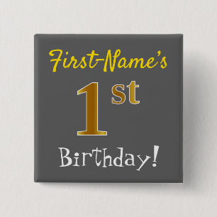 Grau, Imitate Gold 1. Geburtstag, mit Individuelle Button