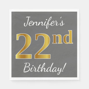 Grau, Imitate Gold 22. Geburtstag + Individuelle N Serviette