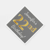 Grau, Imitate Gold 22. Geburtstag + Individuelle N Serviette (Ecke)