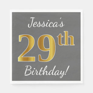 Grau, Imitate Gold 29. Geburtstag + Individuelle N Serviette