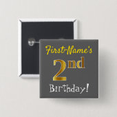 Grau, Imitate Gold 2. Geburtstag, mit Individuelle Button (Vorne & Hinten)