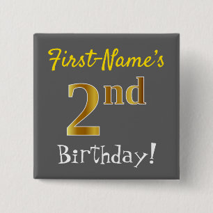 Grau, Imitate Gold 2. Geburtstag, mit Individuelle Button