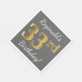 Grau, Imitate Gold 33. Geburtstag + Individuelle N Serviette (Ecke)