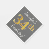Grau, Imitate Gold 34. Geburtstag + Individuelle N Serviette (Ecke)