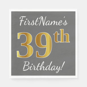Grau, Imitate Gold 39. Geburtstag + Individuelle N Serviette