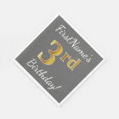 Grau, Imitate Gold 3. Geburtstag + Individuelle Na Serviette (Ecke)