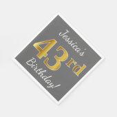 Grau, Imitate Gold 43. Geburtstag + Individuelle N Serviette (Ecke)