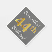 Grau, Imitate Gold 44. Geburtstag + Individuelle N Serviette (Ecke)