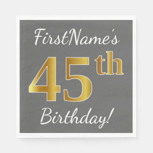 Grau, Imitate Gold 45. Geburtstag + Individuelle N Serviette
