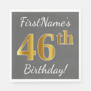 Grau, Imitate Gold 46. Geburtstag + Individuelle N Serviette