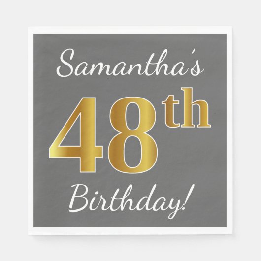 Grau, Imitate Gold 48. Geburtstag + Individuelle N Serviette (Vorderseite)