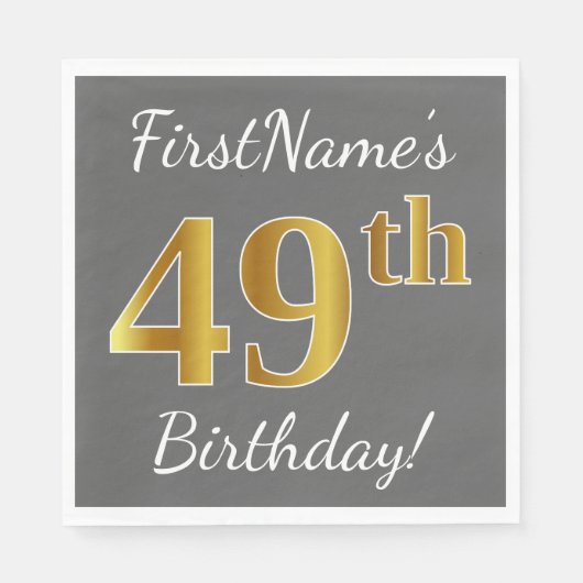 Grau, Imitate Gold 49. Geburtstag + Individuelle N Serviette (Vorderseite)