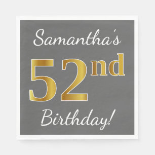 Grau, Imitate Gold 52. Geburtstag + Individuelle N Serviette