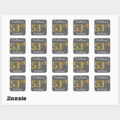 Grau, Imitate Gold 53. Geburtstag + Individuelle N Quadratischer Aufkleber (Blatt)