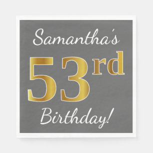 Grau, Imitate Gold 53. Geburtstag + Individuelle N Serviette