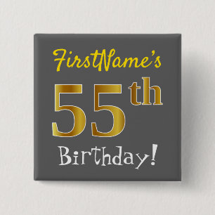 Grau, Imitate Gold 55. Geburtstag, mit Individuell Button