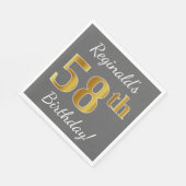 Grau, Imitate Gold 58. Geburtstag + Individuelle N Serviette (Ecke)