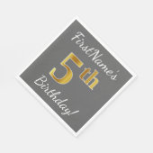 Grau, Imitate Gold 5. Geburtstag + Individuelle Na Serviette (Ecke)