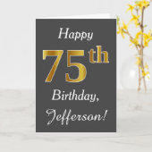 Grau, Imitate Gold 75. Geburtstag + Individuelle N Karte (Gelbe Blume)
